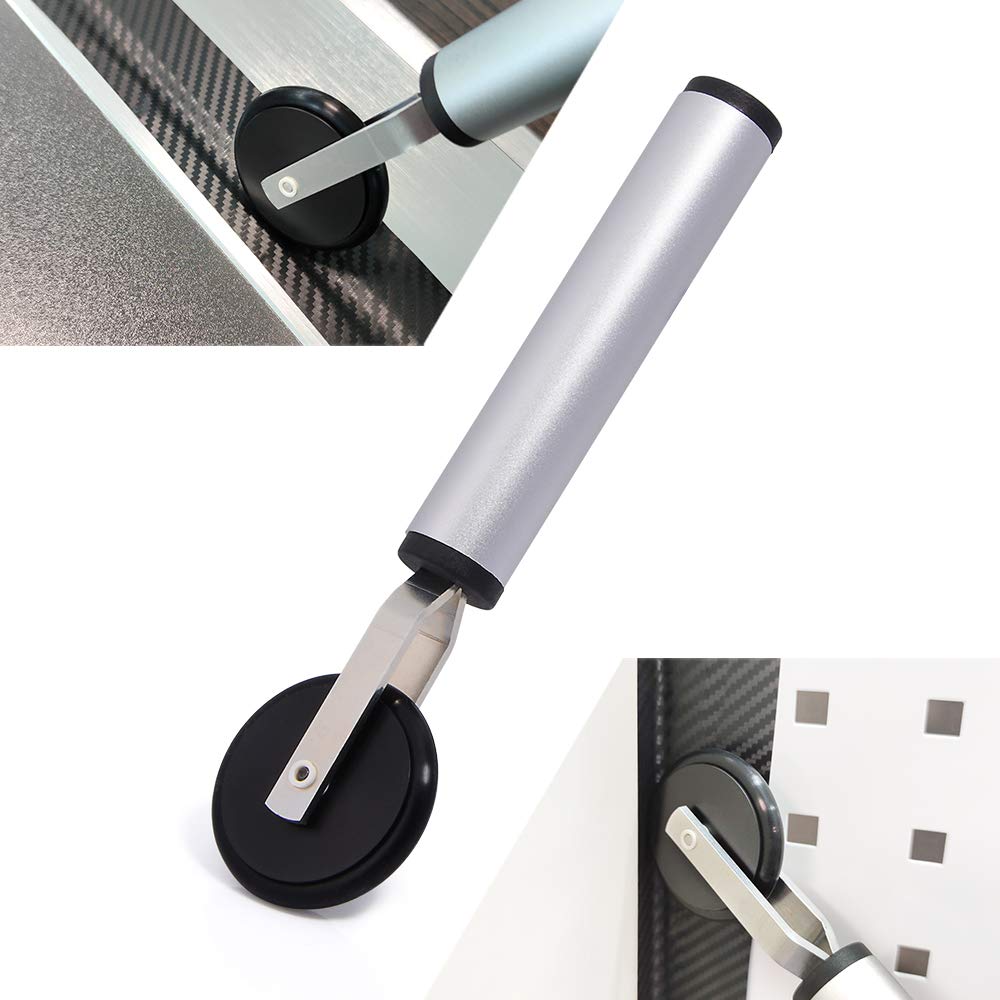 NEWISHTOOL smoothing vinyl wrap on a curved panel for even adhesion