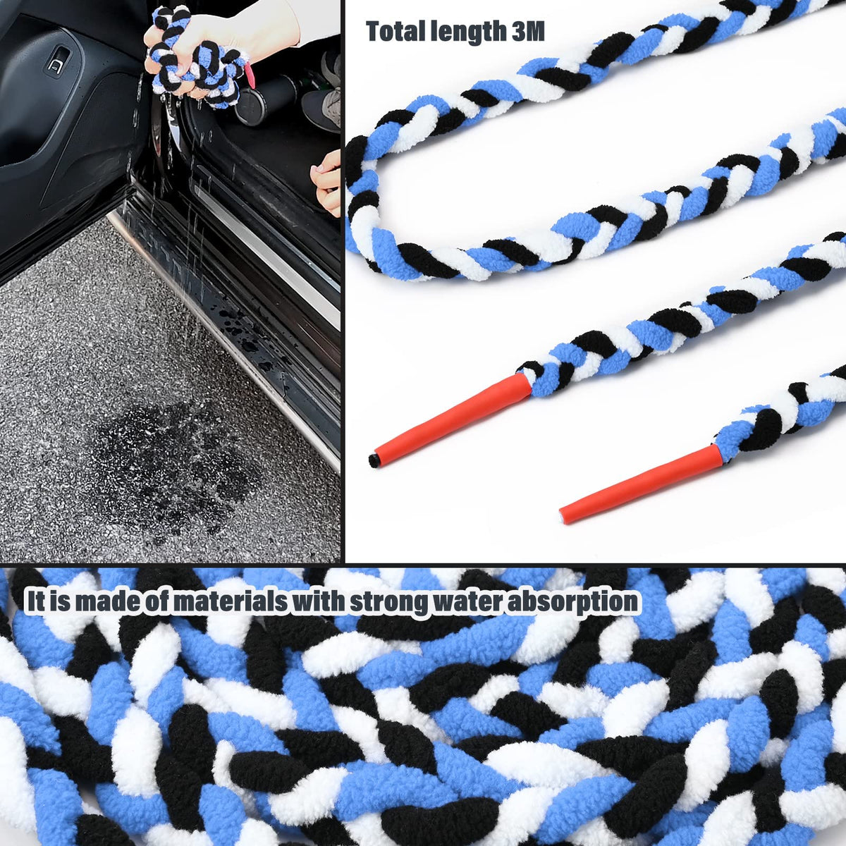 NEWISHTOOL rope placed along windshield edge to catch water during tinting