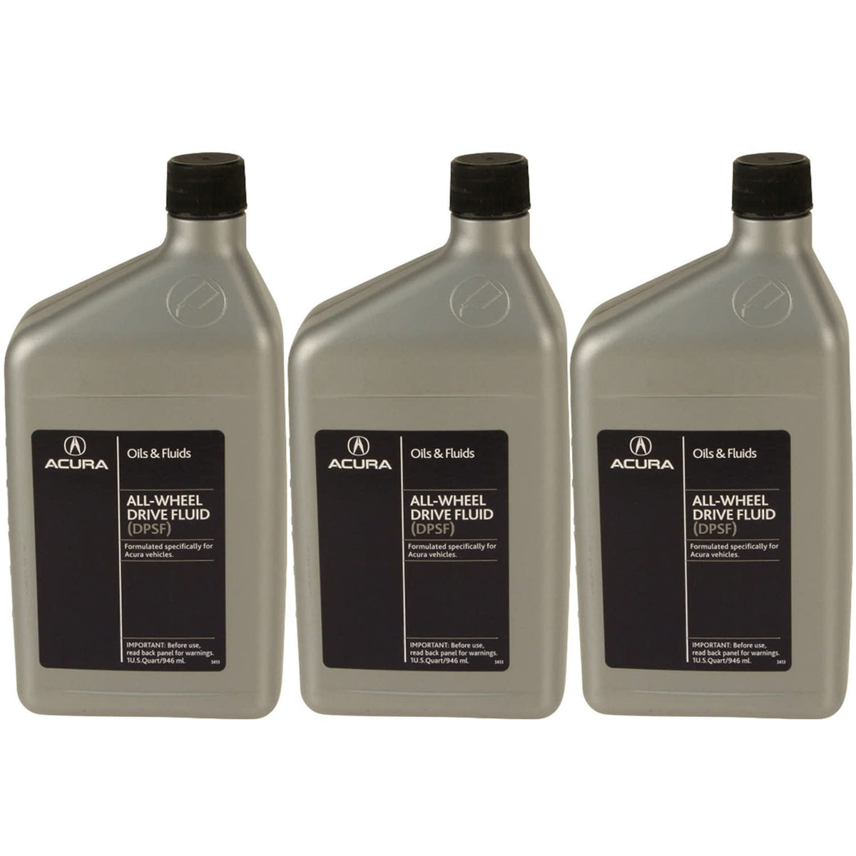 Newparts DPSF Type-II three 1-quart bottles front view showing label and OEM fit