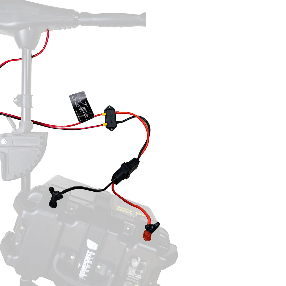 Newport Vessels front connector view showing quick disconnect and neat battery access benefit