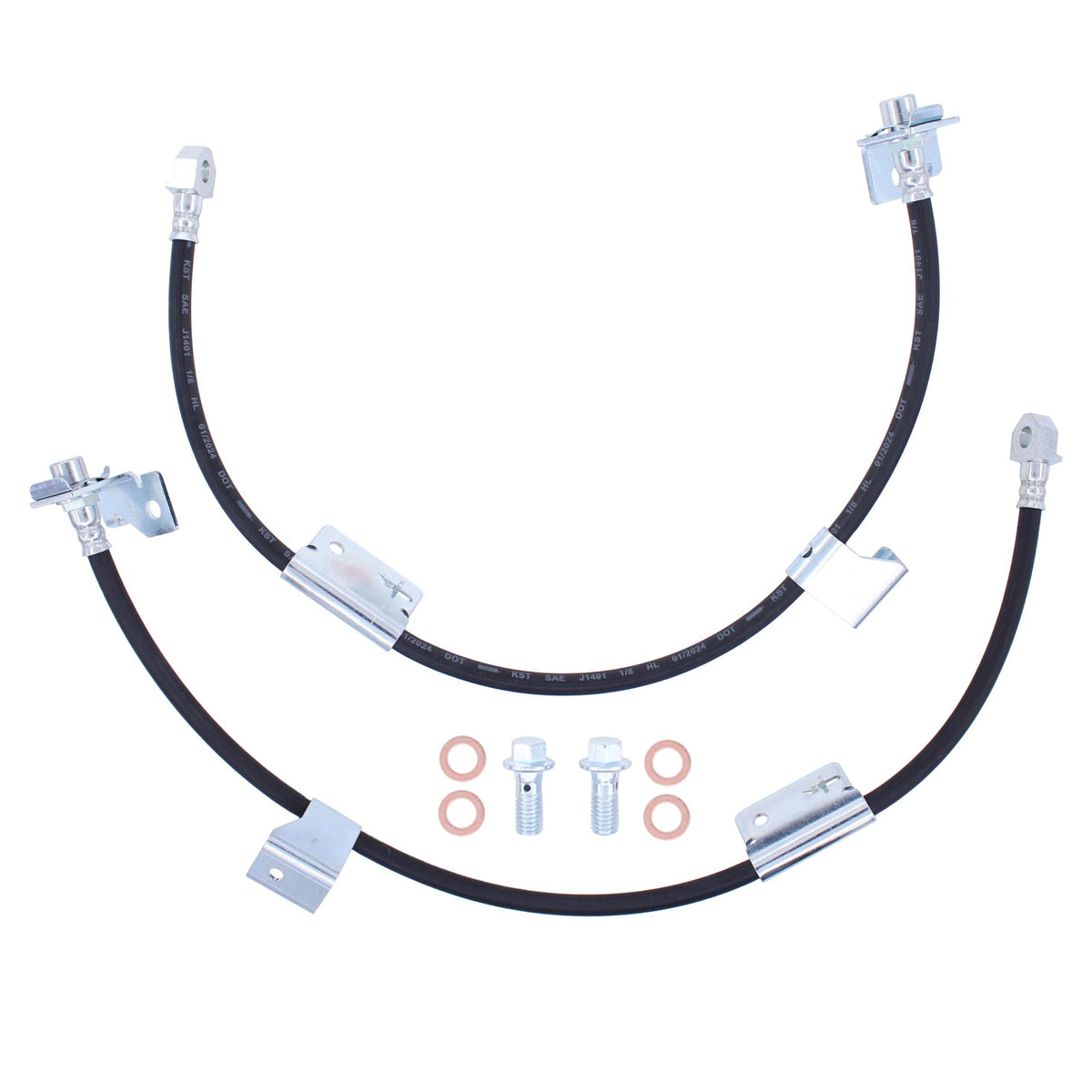 NewYall front brake hose pair in packaging showing ready-to-install convenience