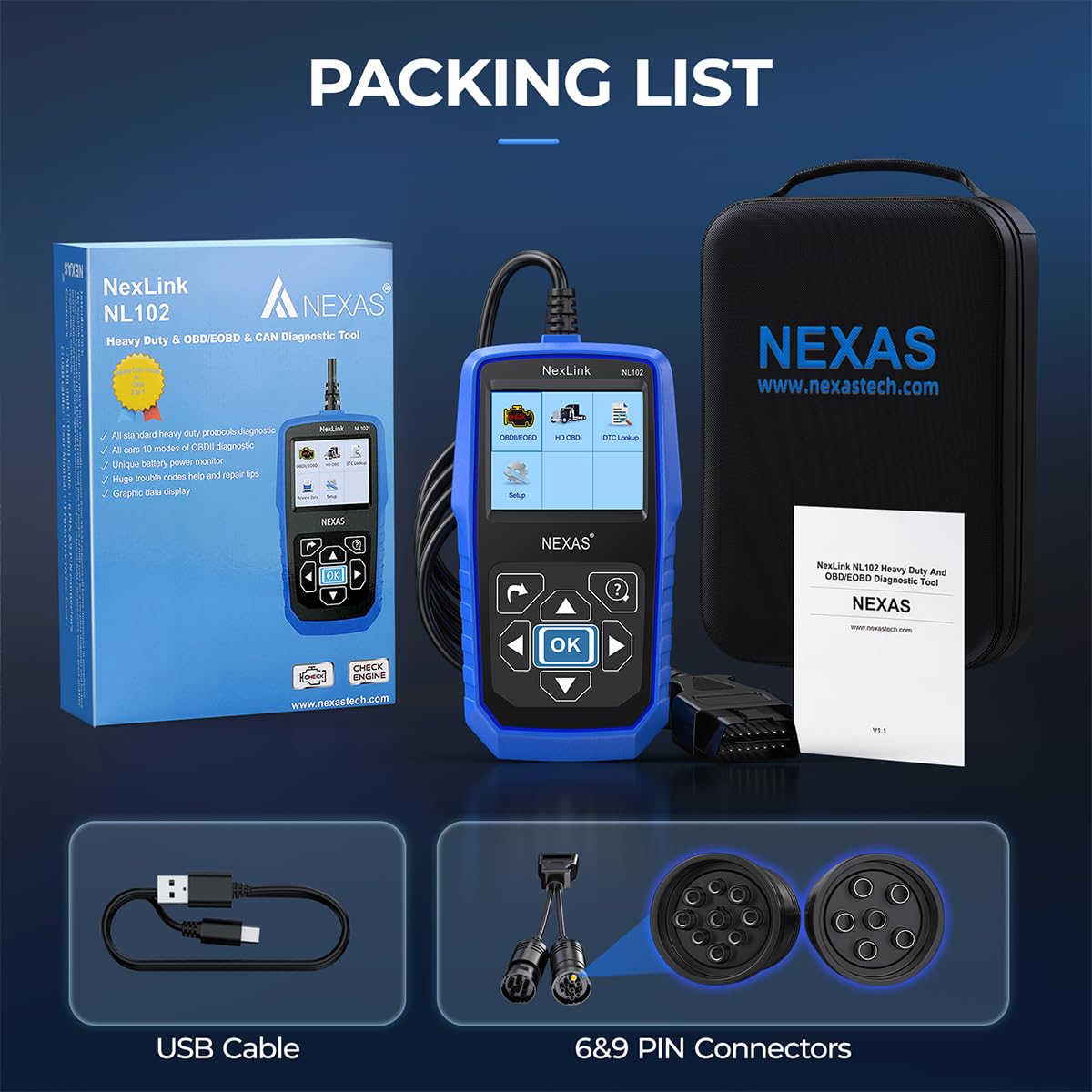 NEXAS NL102 dashboard connection shot showing easy plug-in to truck port