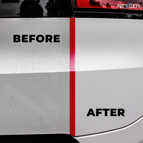 Nexgen before and after door panel showing restored shine and contamination removal