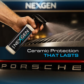Nexgen close-up water beading on painted surface showing hydrophobic protection