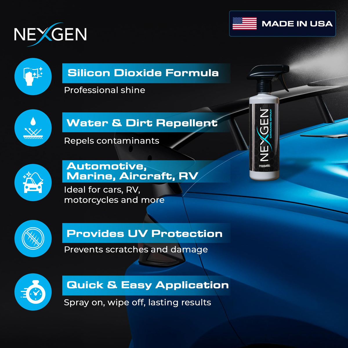 Nexgen microfiber wipe action showcasing even spread and glossy finish
