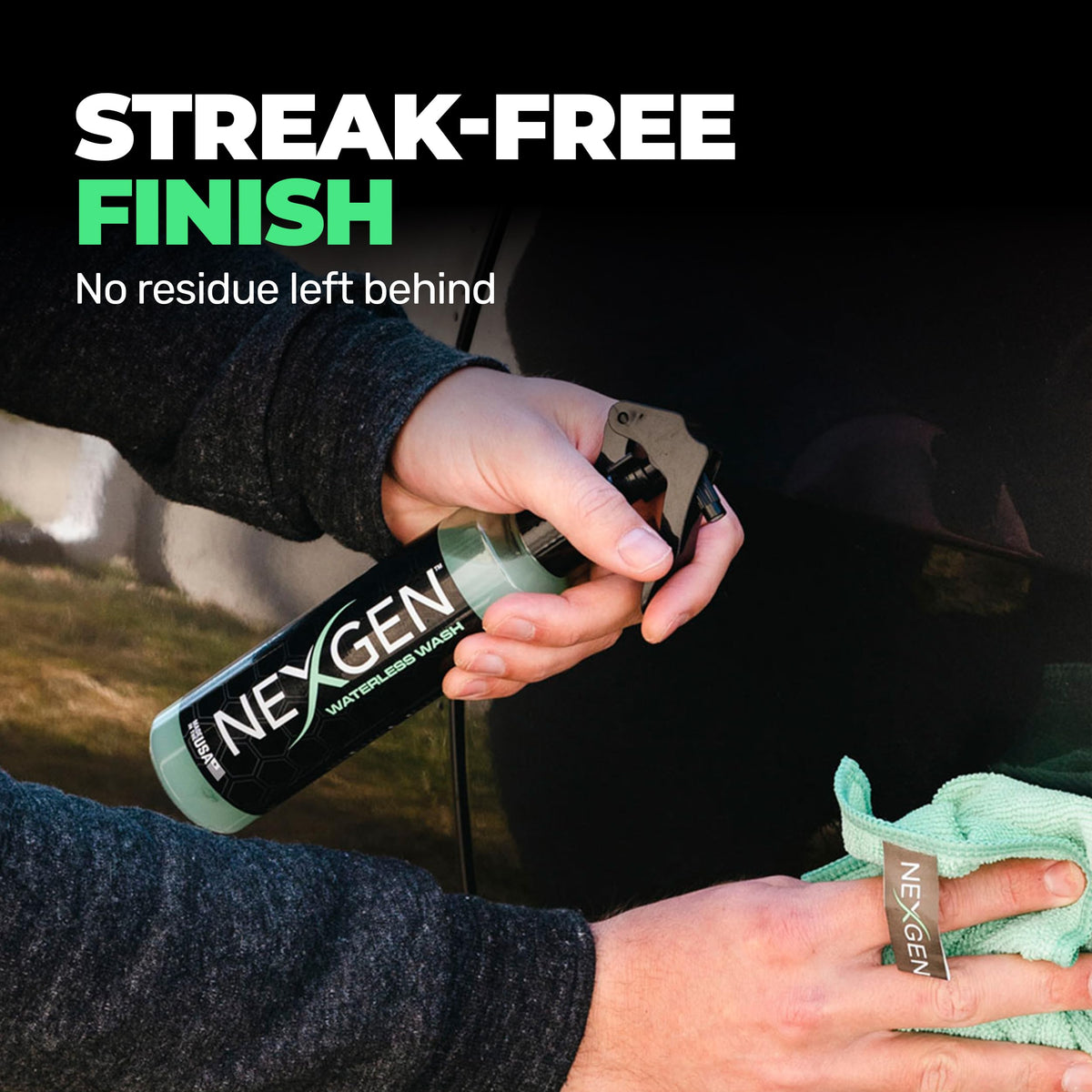 Nexgen being wiped with microfiber for scratch-free cleaning