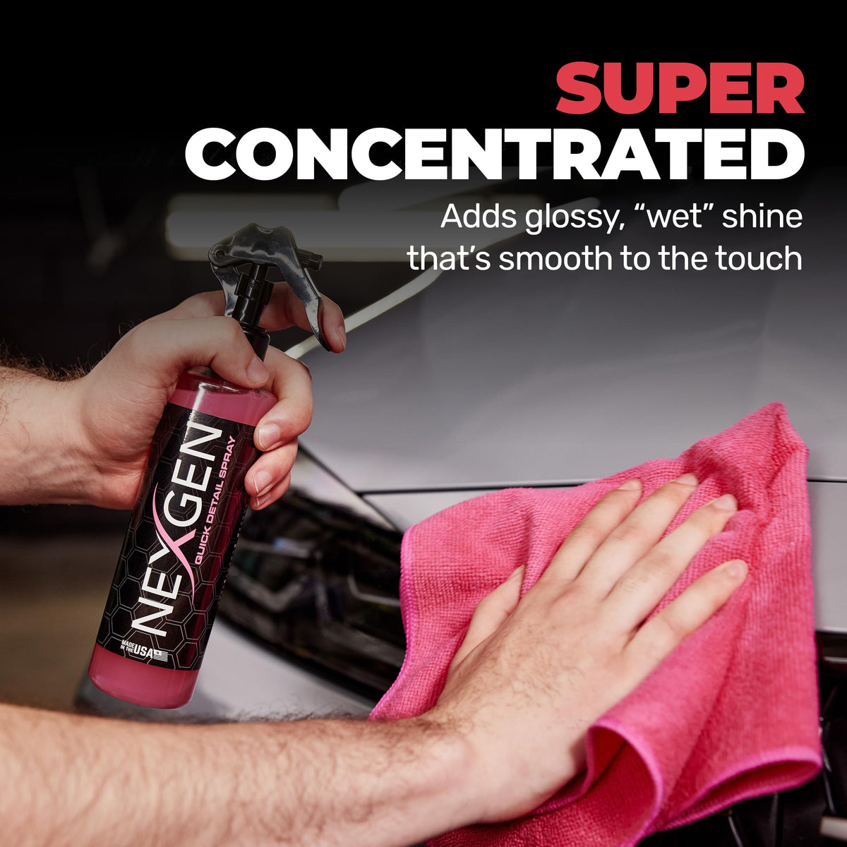 Nexgen detailer droplet on paint surface showing lubricity and gloss boost