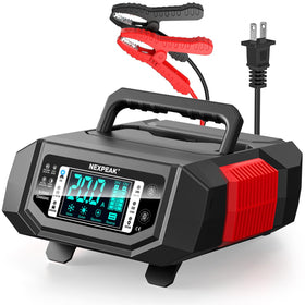 NEXPEAK front panel display showing charging status and benefits