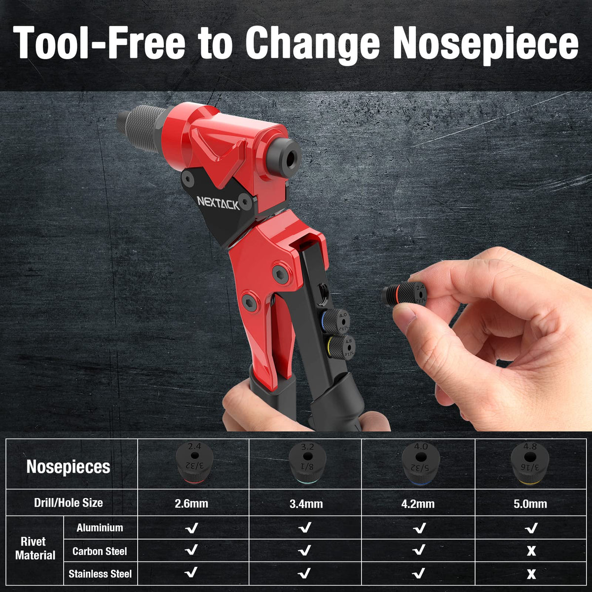 NEXTACK nosepieces and HSS drill bits laid out for quick size selection