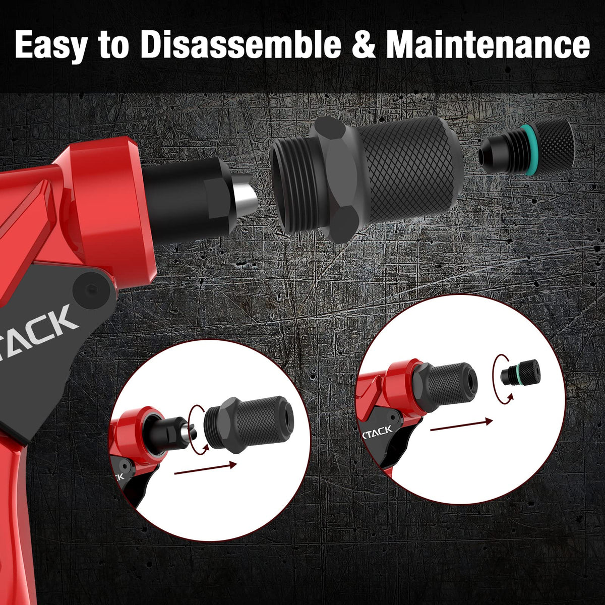 NEXTACK rivet stem catcher detail for tidy, jam-free work