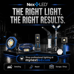 NextLED NT-V3505 in a detailing bay providing accurate daylight-like inspection lighting