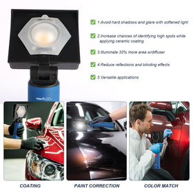 NextLED NT-V3505 illuminating car panel to reveal swirls and coating coverage benefit