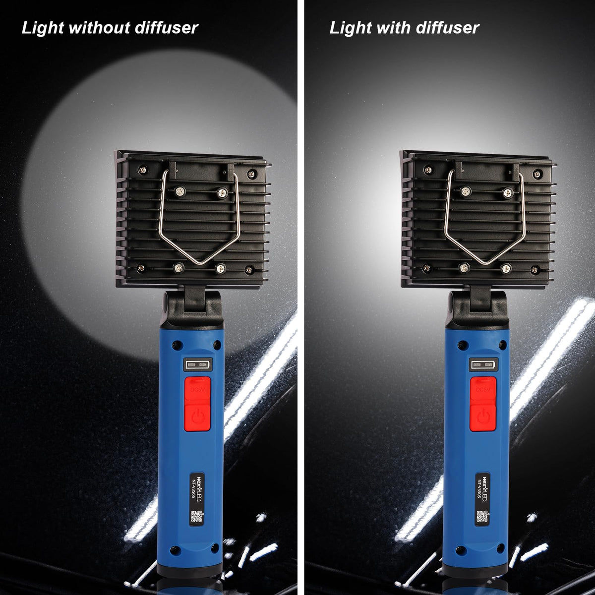 NextLED NT-V3505 magnetic base detail attaching to metal for secure hands-free work