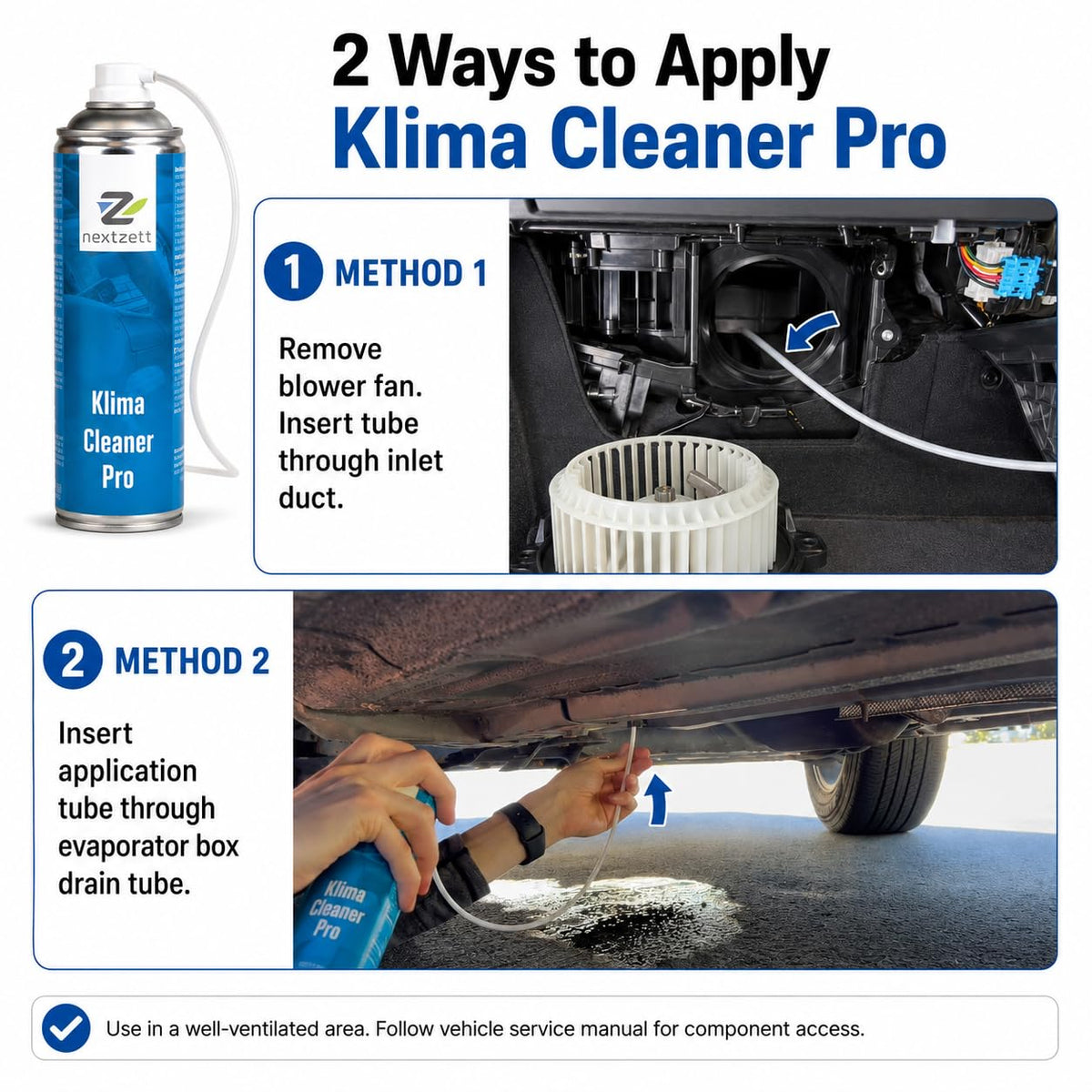 nextzett in-vehicle evaporator access during application demonstrating effective odor removal benefit