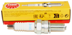 NGK CR8E close-up of electrode tip and ceramic insulator, showing durable design benefit