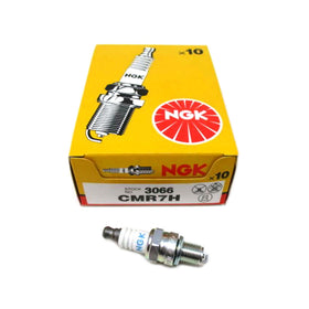 NGK front packaging showing 10-pack CMR7H plugs and clear box — genuine NGK reliability