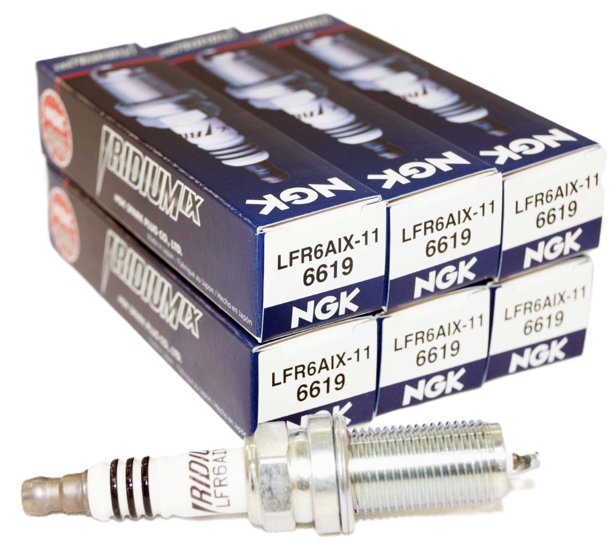 NGK 6619 front packaging showing six iridium spark plugs and clear branding for reliable replacements