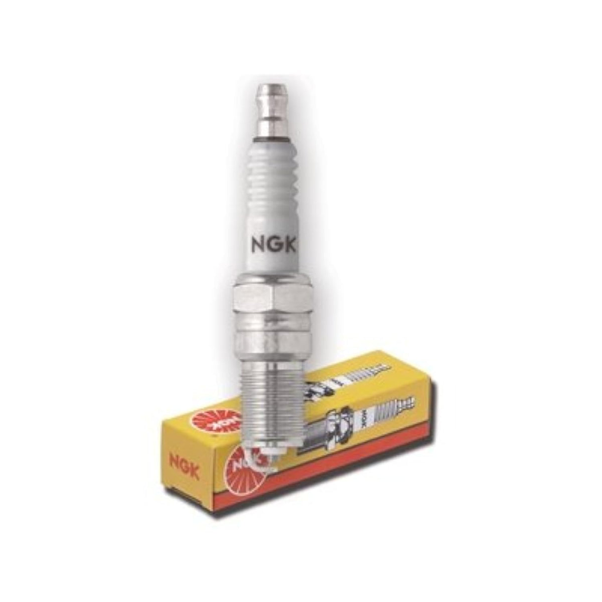 NGK spark plug front view showing gap and corrosion-resistant plating for dependable starts