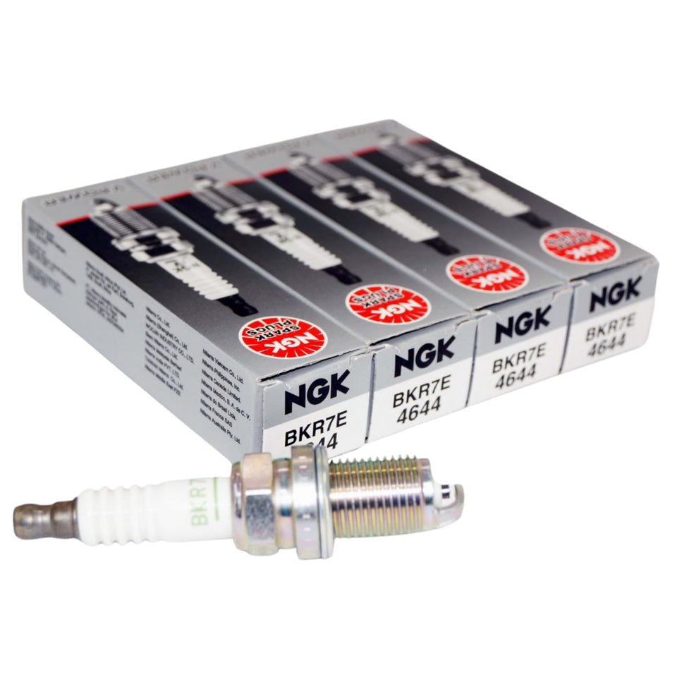 NGK BKR7E front view pack of 4 showing uniform plugs for reliable replacement