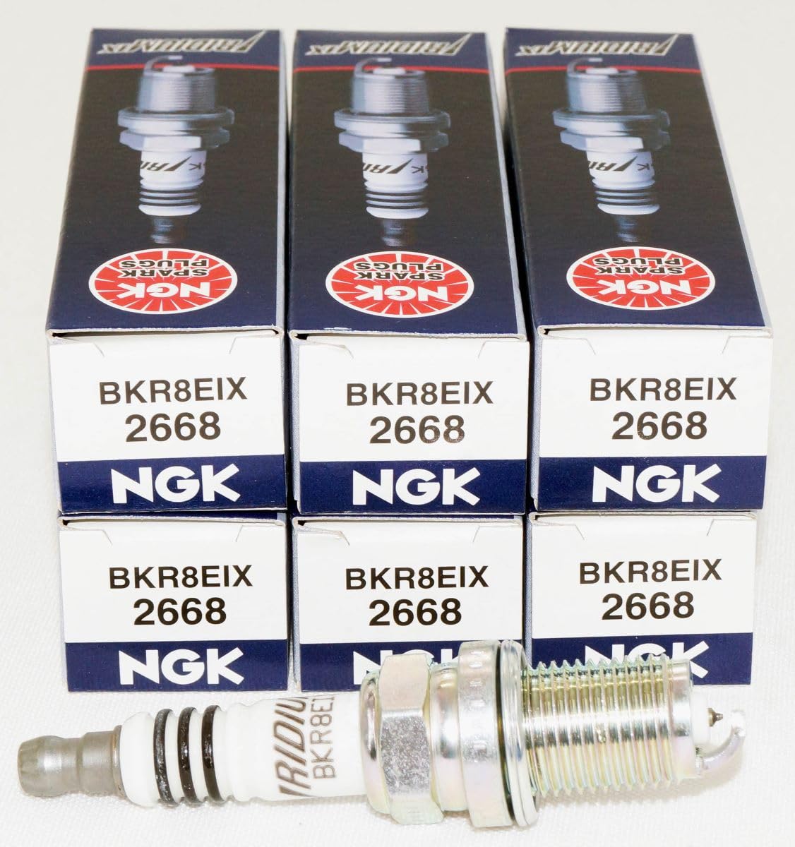 NGK front packaging showing BKR8EIX plugs and OEM quality benefit