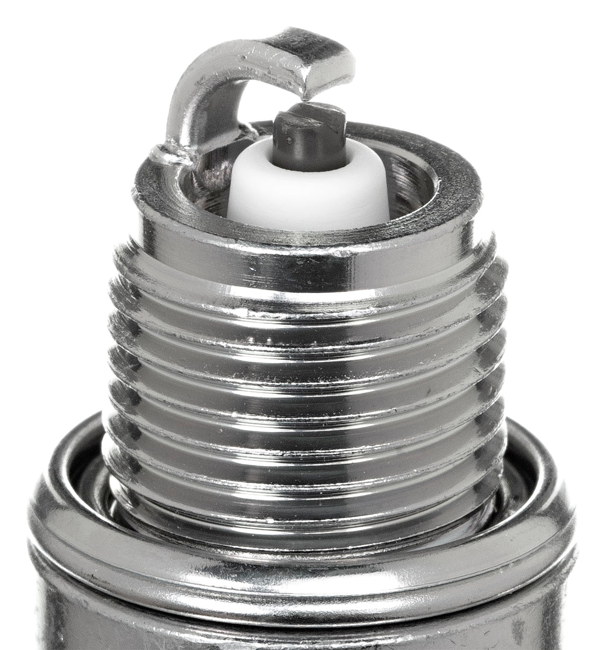 Close-up of NGK BP8H-N-10 nickel V-groove electrode highlighting spark stability benefit