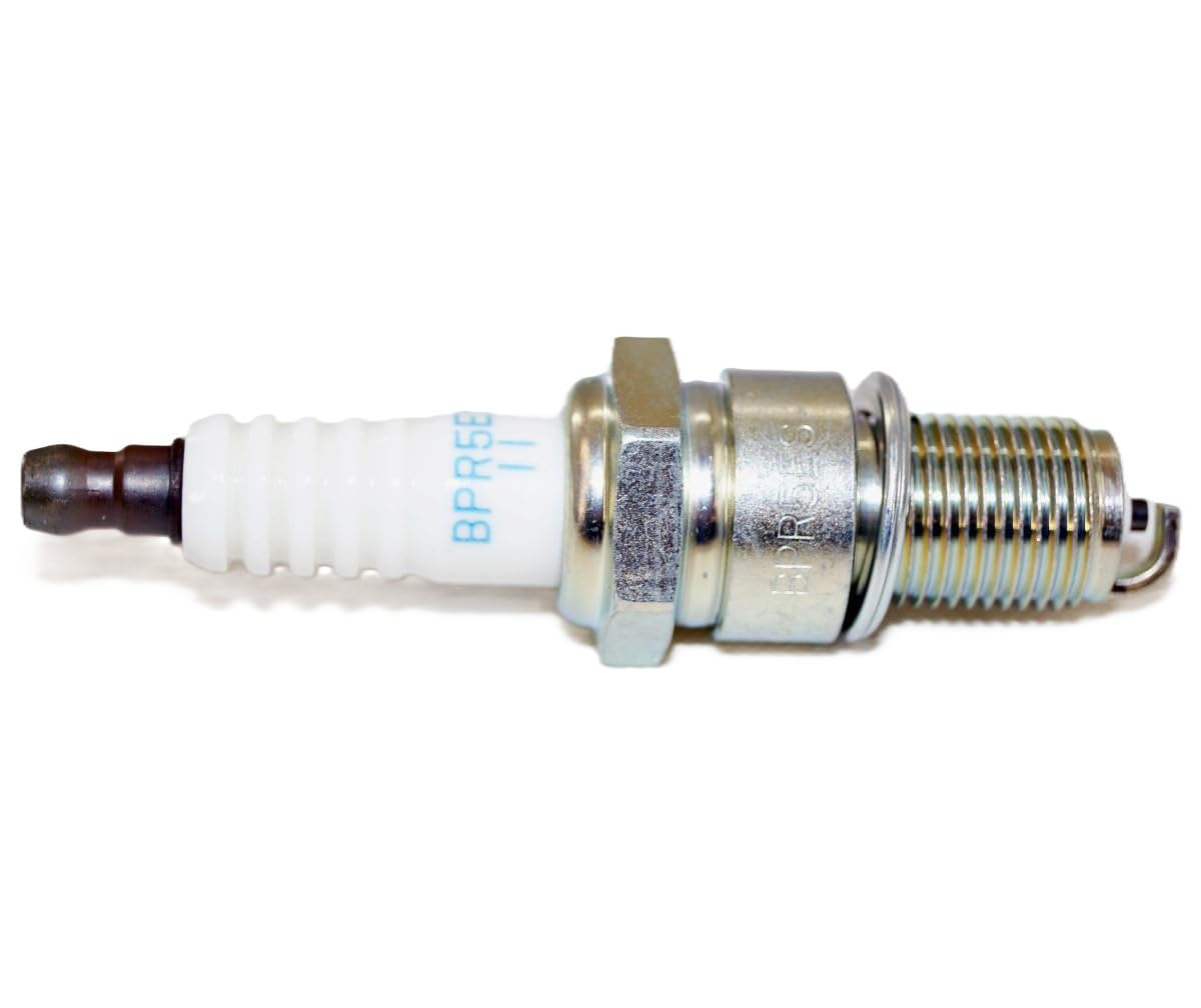 Side profile of NGK BPR5ES-11 showing ceramic insulator and thread reach, NGK fitment clarity