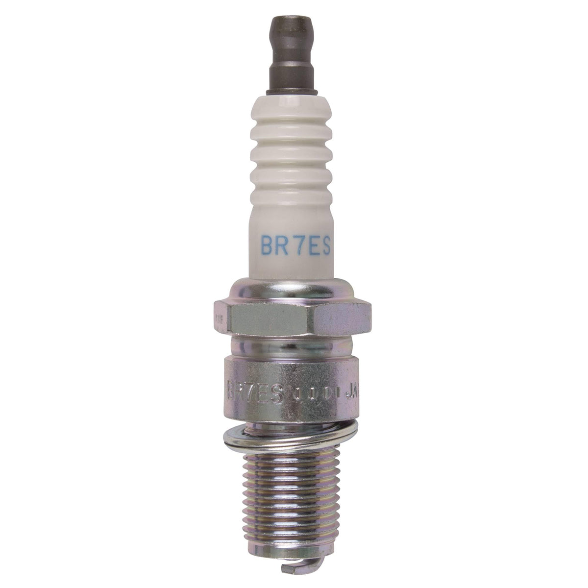 NGK BR7ES close-up of electrode and insulator showing copper core and deposit resistance benefit
