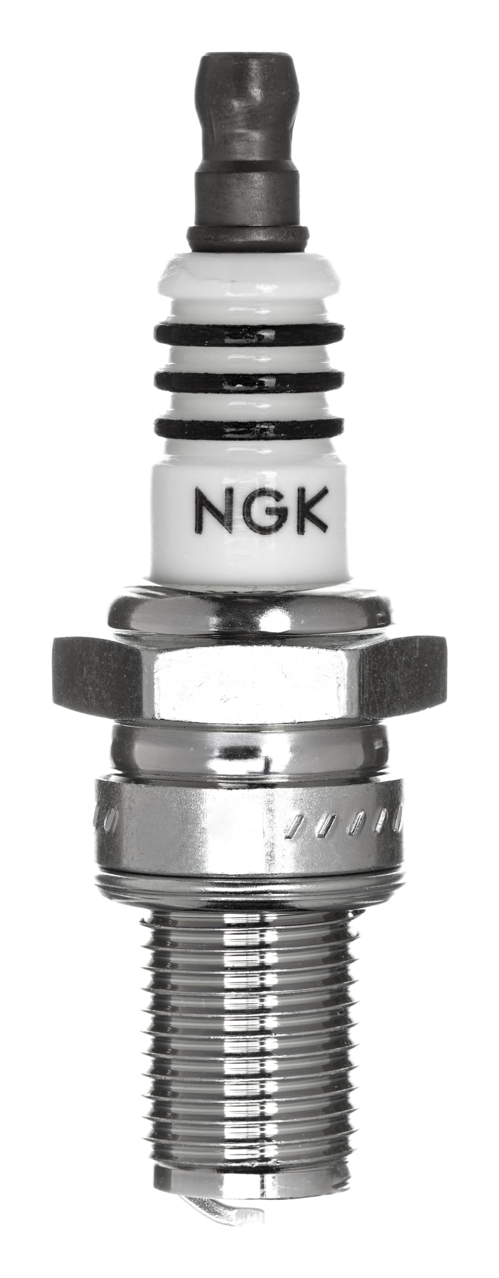 NGK BR9ECMIX iridium tip close-up highlighting 0.6mm precision for durable spark