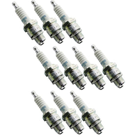 Close-up of one NGK BR9HS-10 spark plug showing electrode detail and durable construction benefit