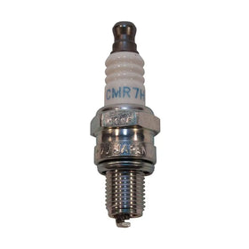 Close-up of NGK CMR7H spark plug electrode and insulator detail for consistent ignition