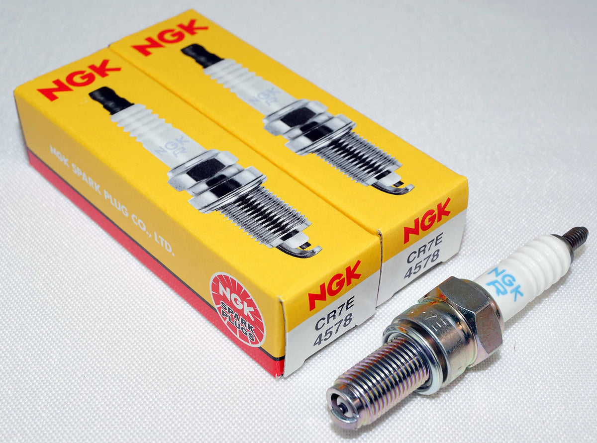 NGK CR7E front packaging showing two genuine plugs and part number for quick identification