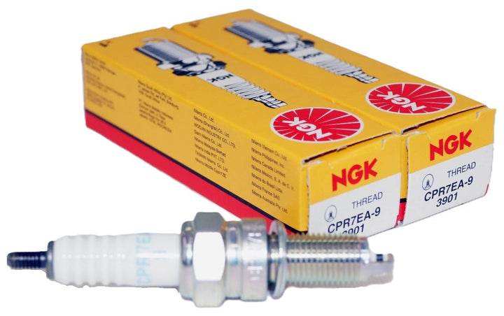 NGK front packaging showing two CPR7EA-9 plugs and clear product ID benefits fit accuracy