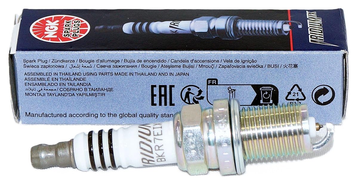 NGK close-up of fine-wire iridium center electrode highlighting durability and consistent spark