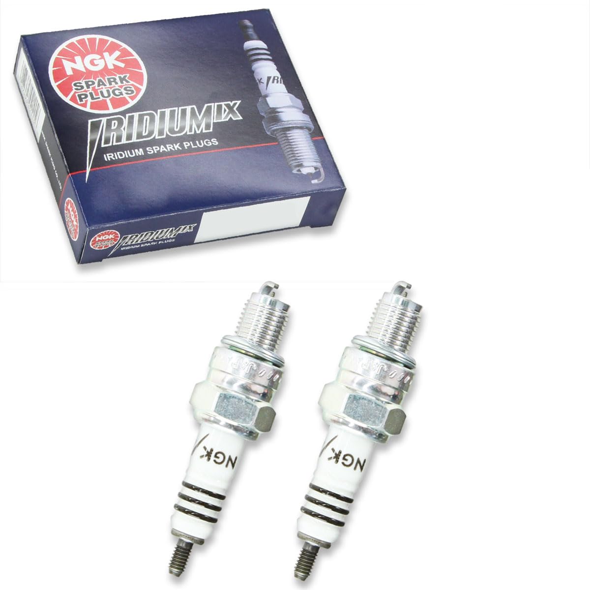NGK iridium front packaging showing sealed 2-pack and authentic replacement assurance