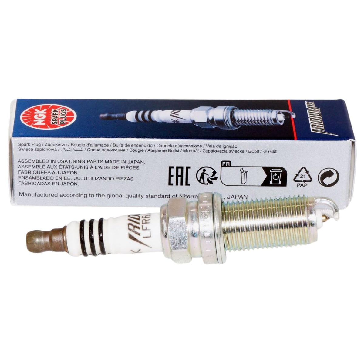 Close-up of NGK iridium electrode highlighting durable tip for consistent spark performance