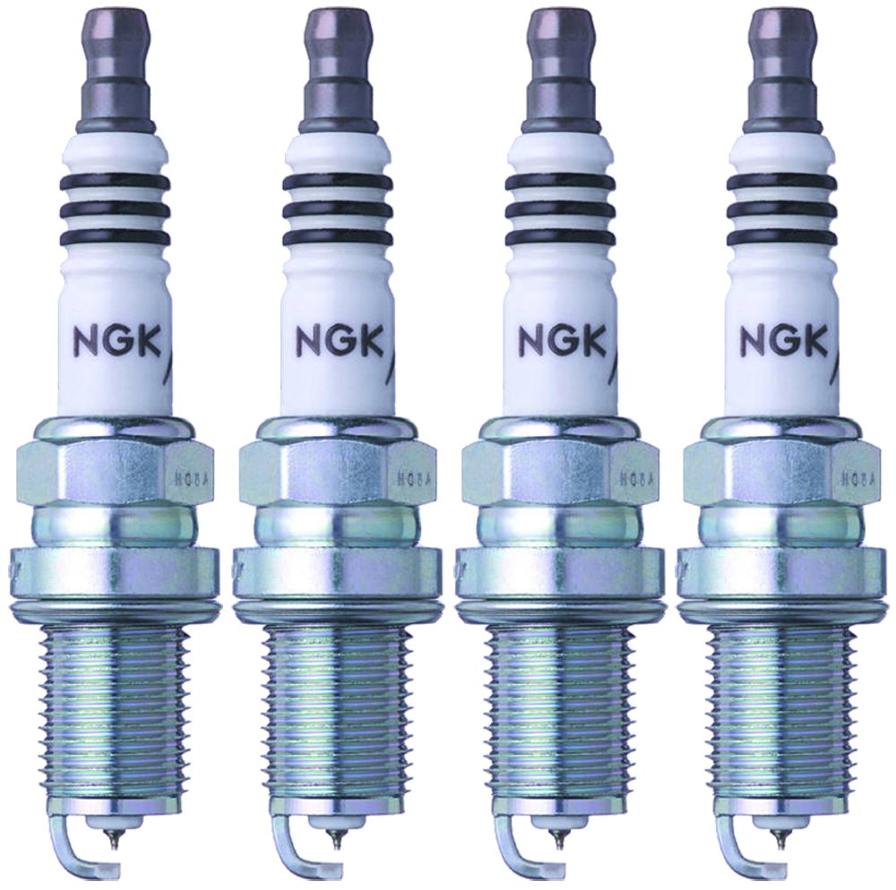 NGK Iridium IX front view of four-pack showing plug design and long life benefit