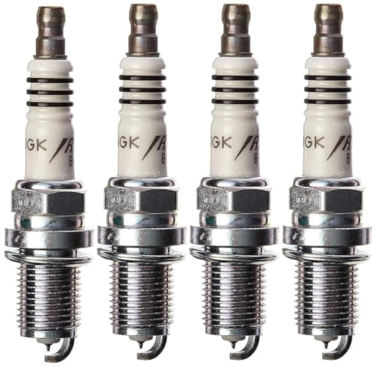 NGK Iridium IX front view showing four plugs and clear labeling for correct replacement