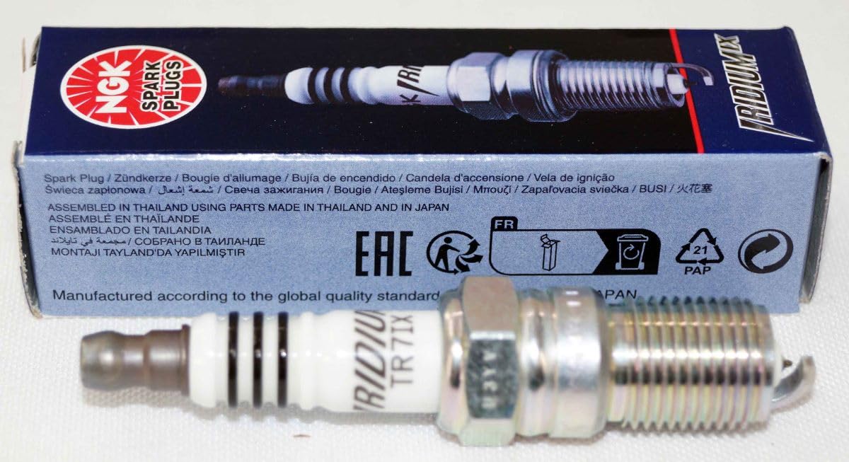 Single NGK Iridium IX TR7IX plug close-up highlighting durable construction and reliability