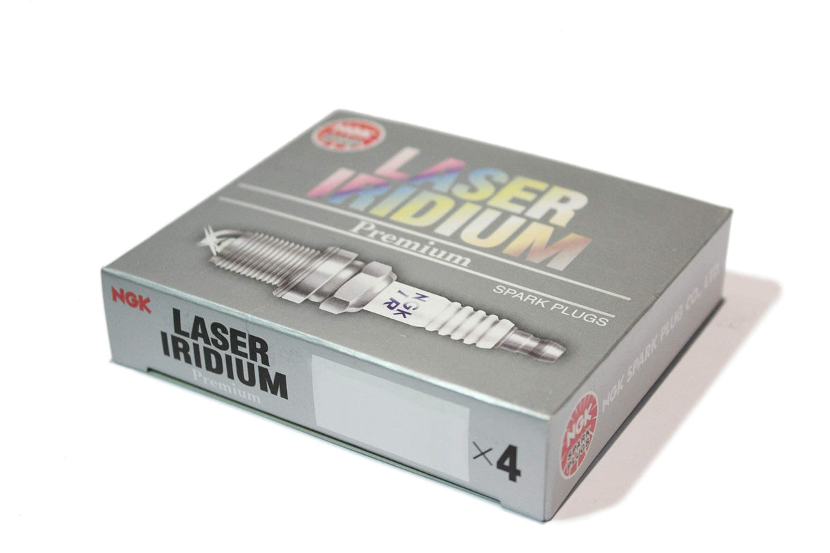 NGK laser iridium four-pack front packaging showing part 97968, ensures genuine replacement