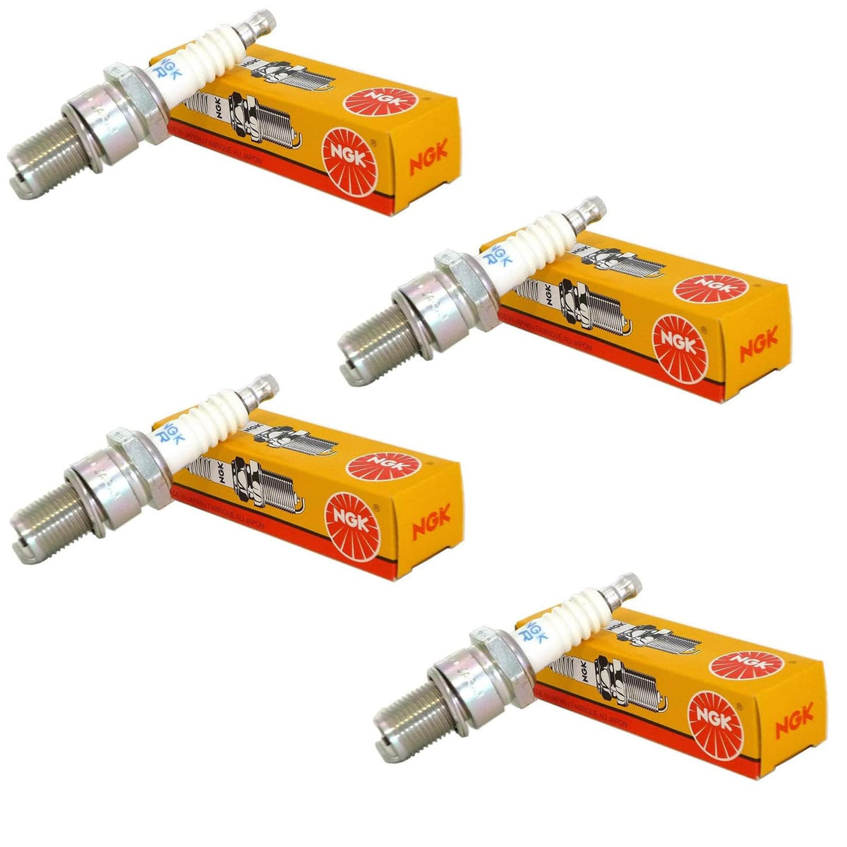 NGK LFR6A spark plug front view showing labeling and V-Power design benefit