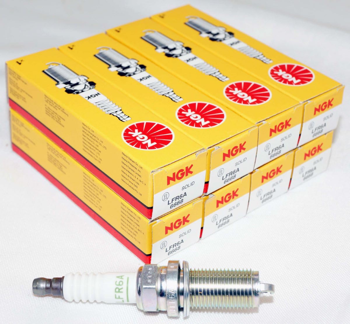 NGK LFR6A front packaging showing eight genuine V-Power plugs for reliable replacement