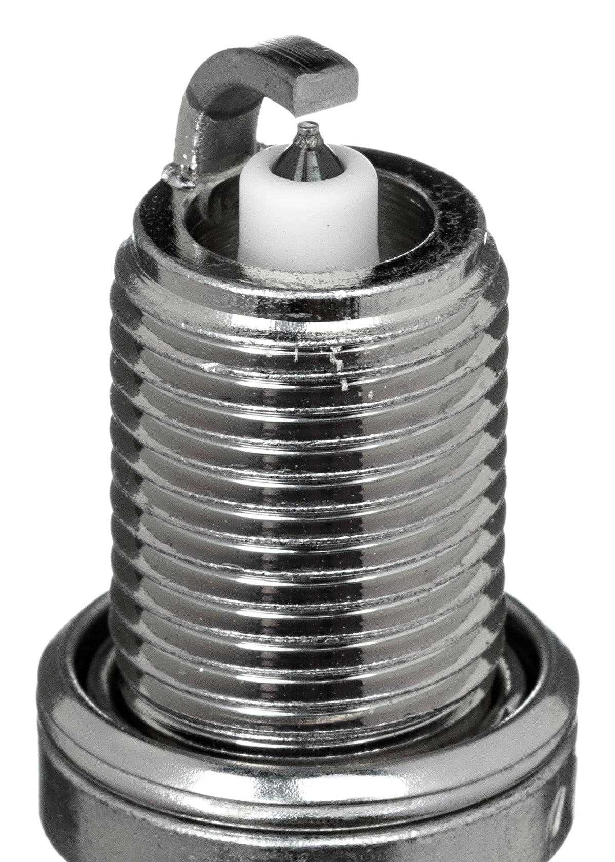 NGK PFR7S8EG electrode close-up displaying platinum tip for consistent spark