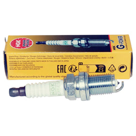 NGK closeup of trapezoid ground electrode, improved ignitability benefit