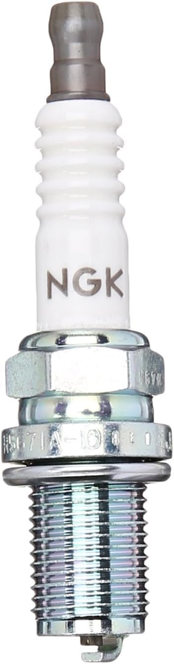 NGK R5671A-9 close-up of electrode and ceramic insulator highlighting precision construction