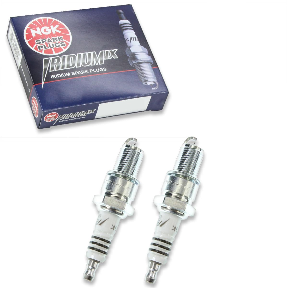 NGK spark plug front packaging showing brand and genuine two-pack benefit