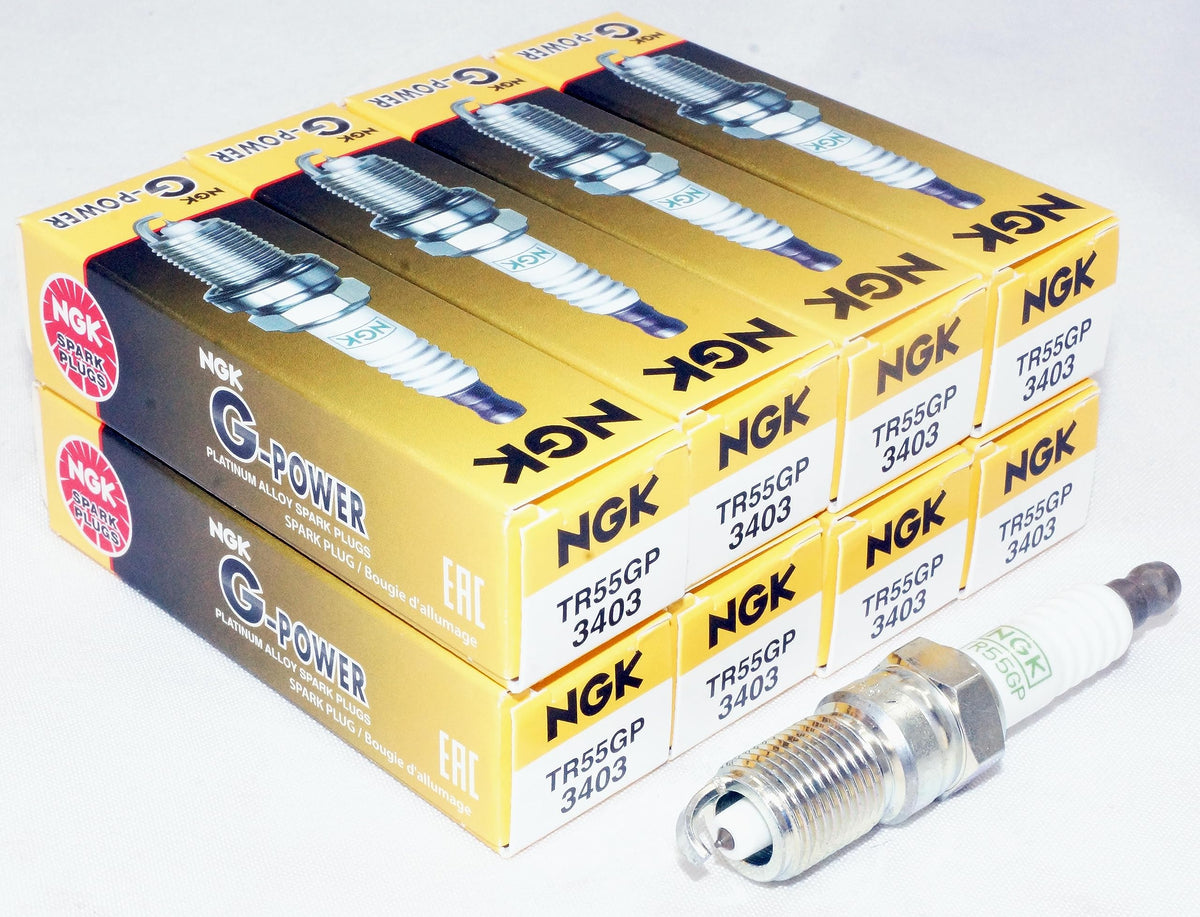 NGK TR55GP front packaging showing eight-plug set and labeling benefit reliable replacement