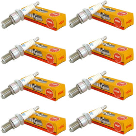 NGK UR5 front packaging showing eight genuine spark plugs and product label benefiting correct replacement