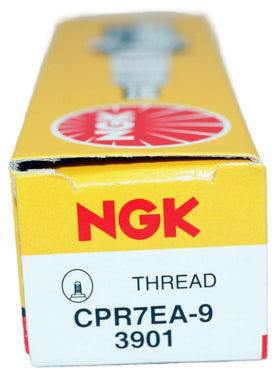 NGK crush washer and thread close-up showing sealing detail and corrosion-resistant plating