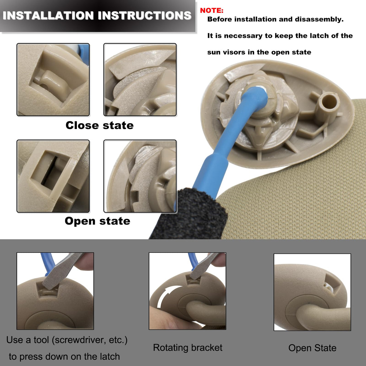 NHILES visor mounting pivot detail showing bracket alignment for easy installation