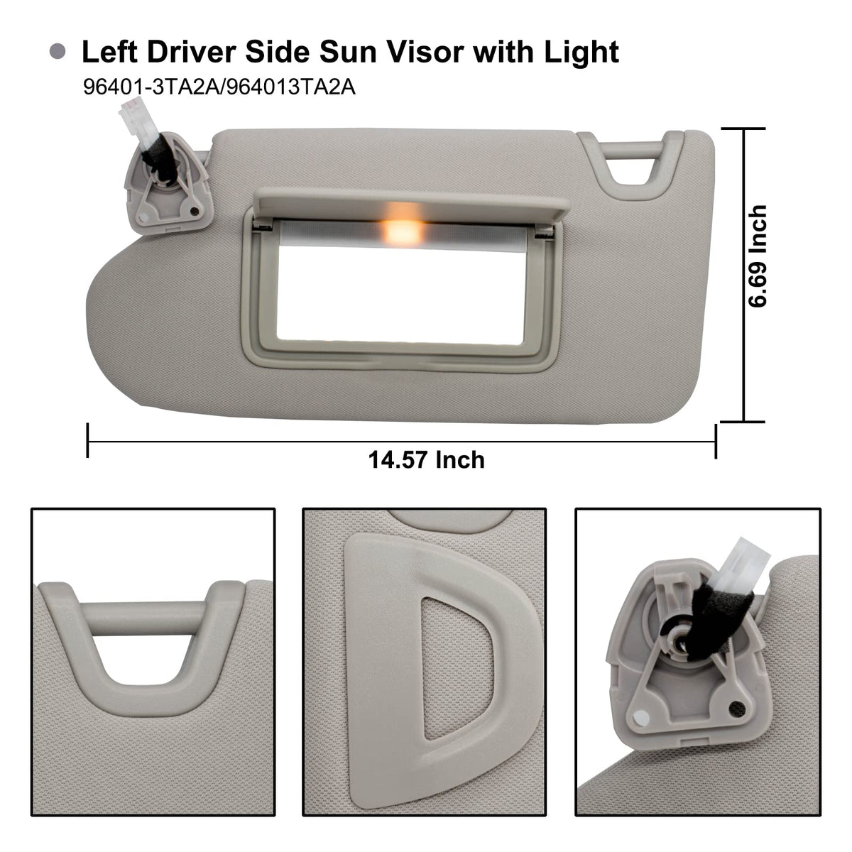 NHILES visor vanity lamp closeup showing built-in light for improved visibility